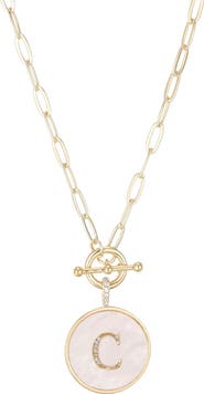 Adornia 14K Gold Plated Mother-of-Pearl Initial Pendant Necklace