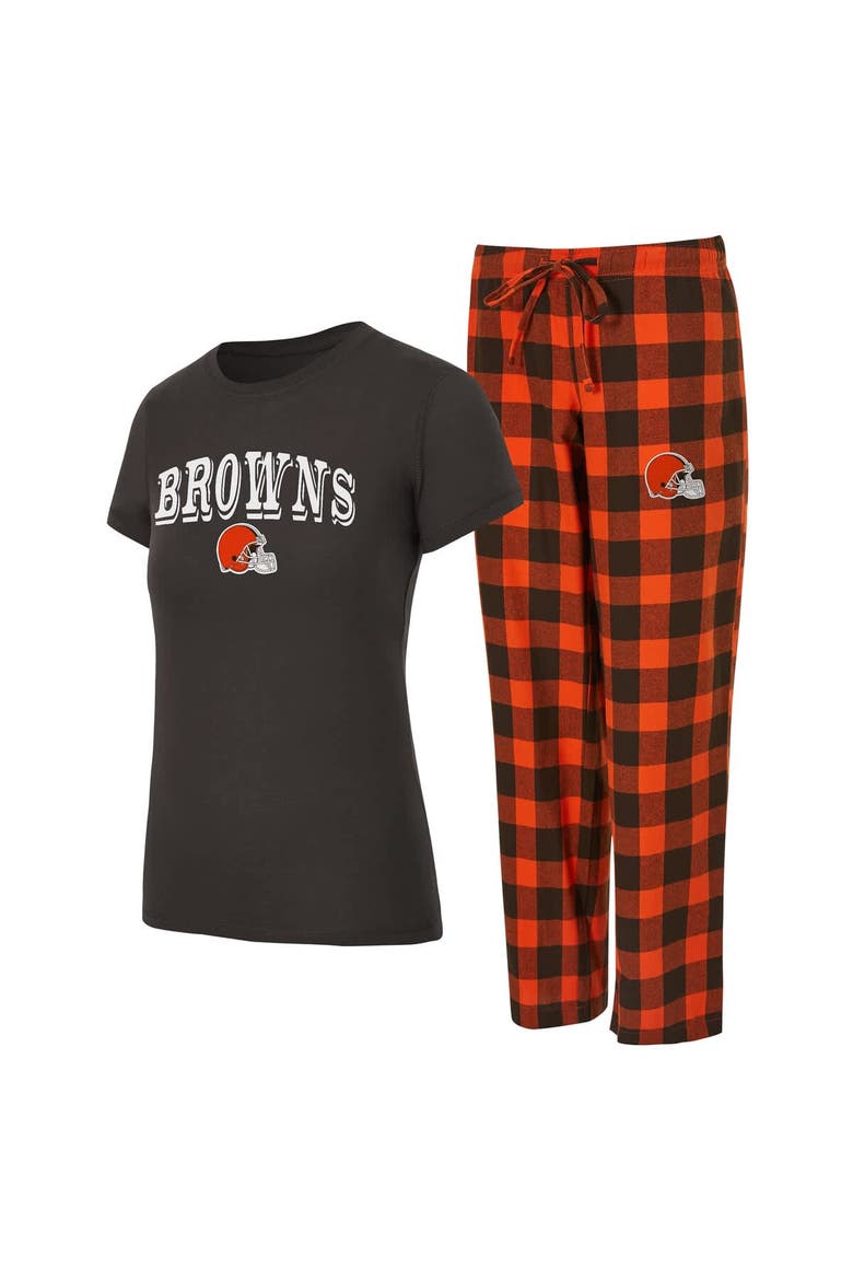 Women's Concepts Sport  Brown/Orange Cleveland Browns Avondale T-Shirt & Pants Flannel PJ Set, Main, color, Brown