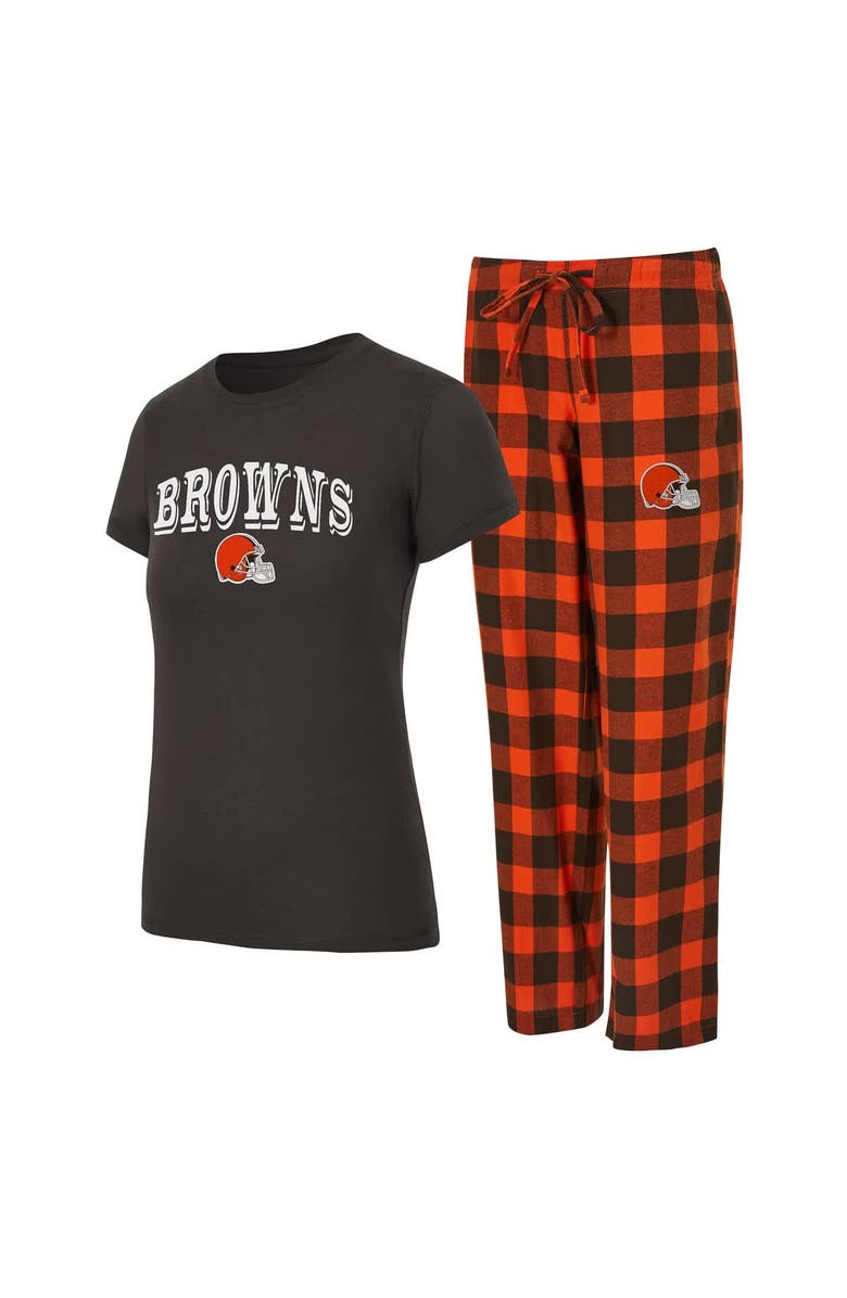CONCEPTS SPORT Women's Concepts Sport Brown/Orange Cleveland Browns Avondale T-Shirt & Pants Flannel PJ Set, Main, color, Brown