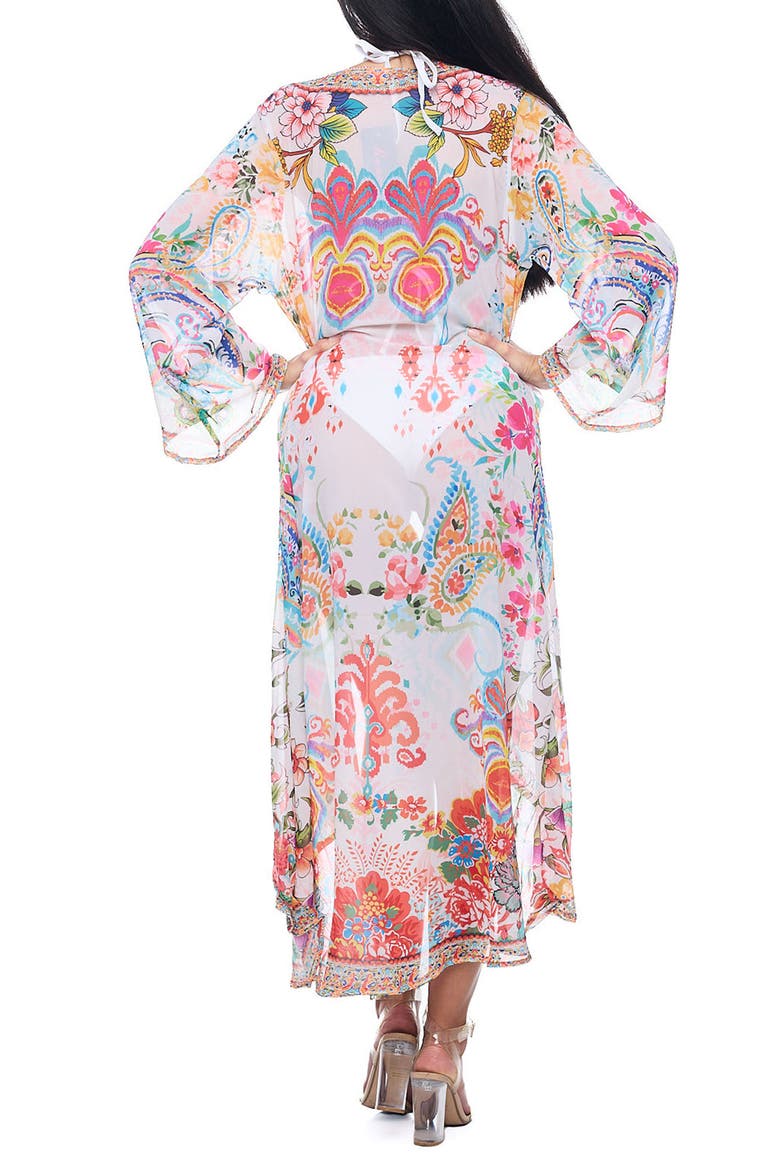 Floral Beaded Chiffon Duster, Alternate, color, WHITE