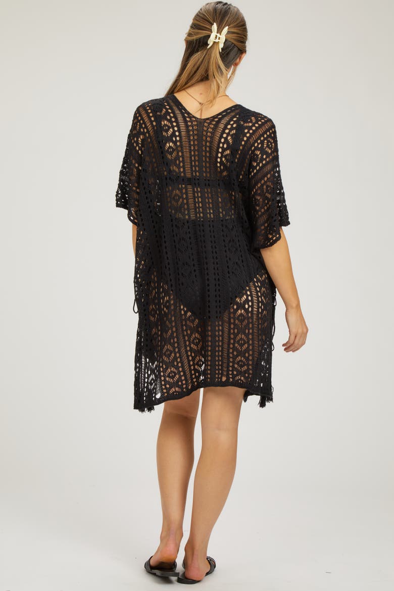 Crochet Knit Swim Cover Up, Alternate, color, Black