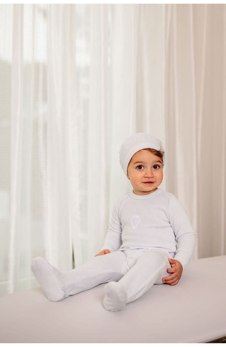 Pouf Boys Velour Embroidered Footie, Alternate, color, Blue