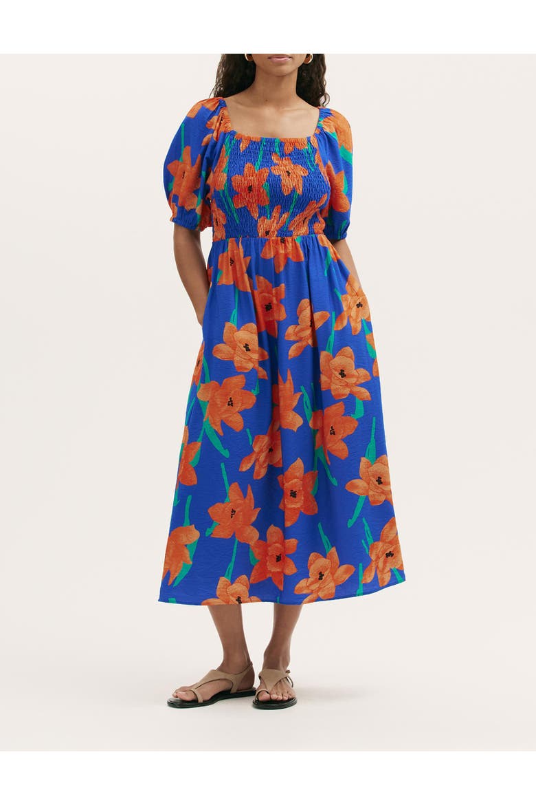 Enzo Short Sleeve Floral Midi Dress, Alternate, color, Blue Floral