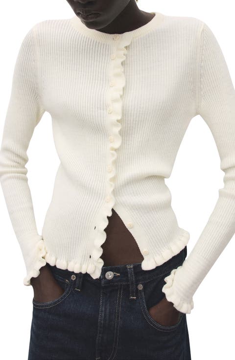 Ruffle Trim Rib Cardigan
