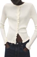 MANGO Ruffle Trim Rib Cardigan