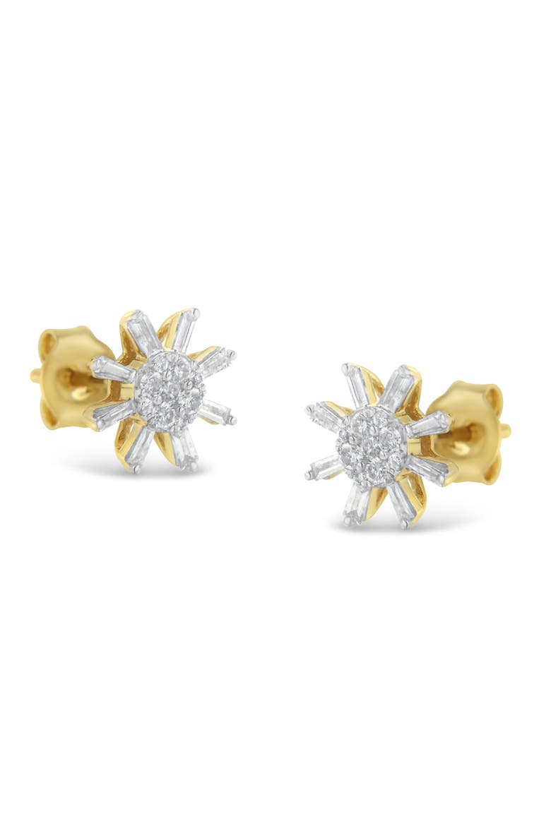 10k Yellow Gold Round and Baguette Diamond Stud Earring, Alternate, color, Yellow