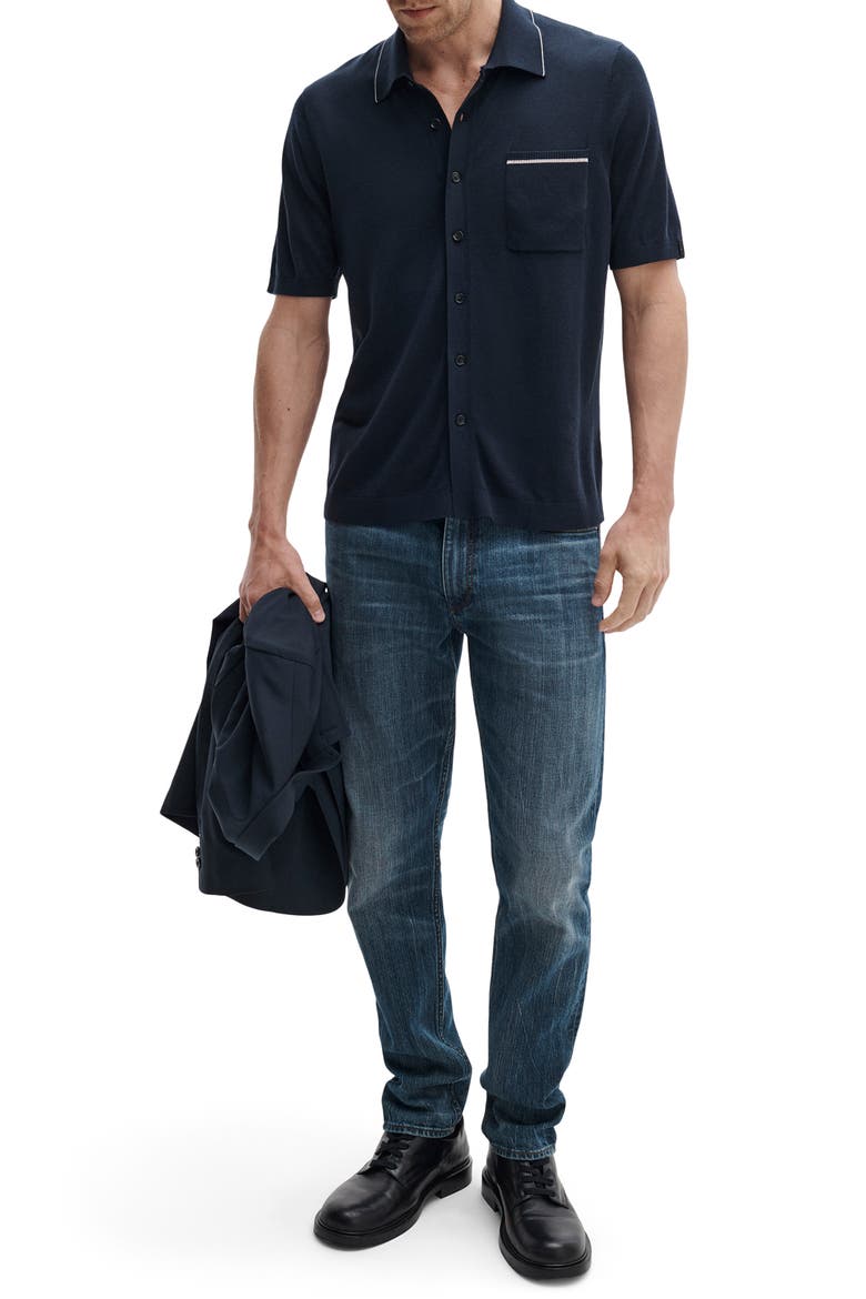 Conrad Silk & Cotton Dalton Knit Button-Up, Alternate, color, SALT