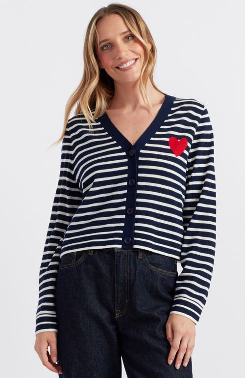 Chinti & Parker Breton Heart Cardigan In Navy/cream/true Red