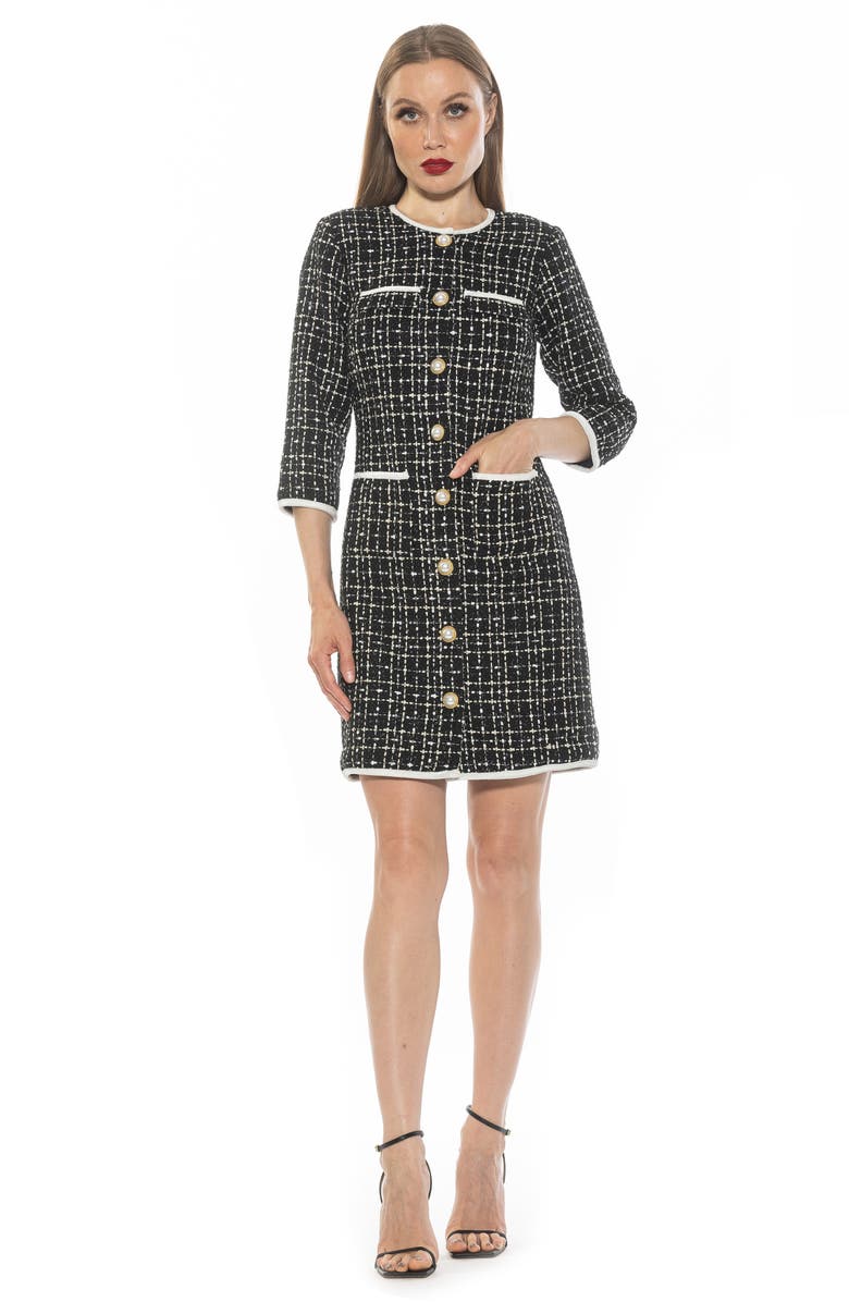 Alexia Admor Kairo Button Front Tweed Sheath Dress, Alternate, color, Black Multi