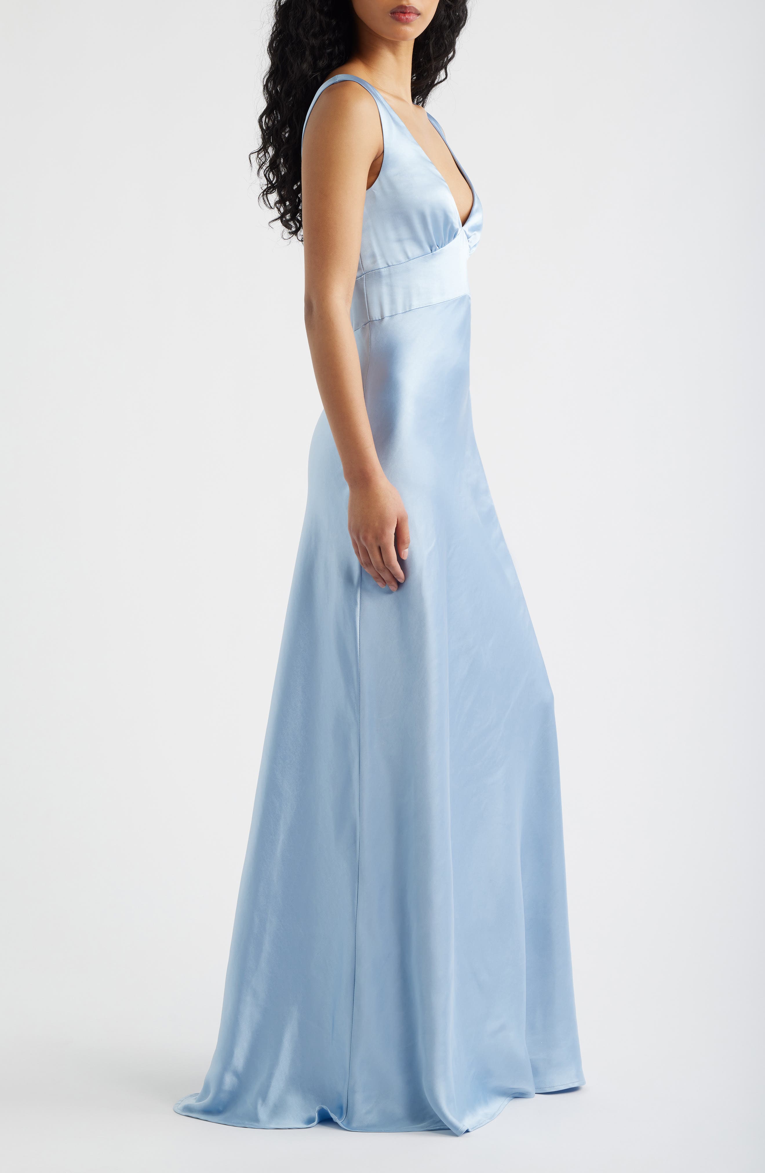 birdette plunge maxi dress Princess Polly Women's Birdette Deep V-Neck Satin Gown - Blue