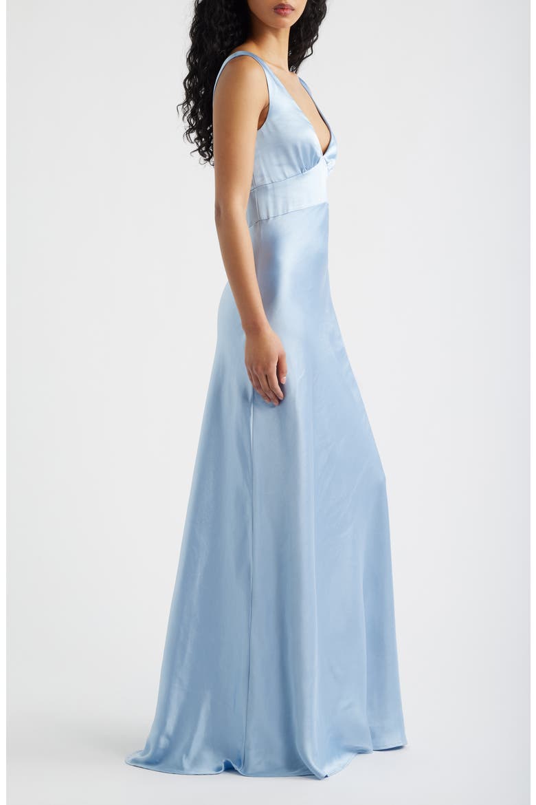 Birdette Deep V-Neck Satin Gown, Alternate, color, BLUE