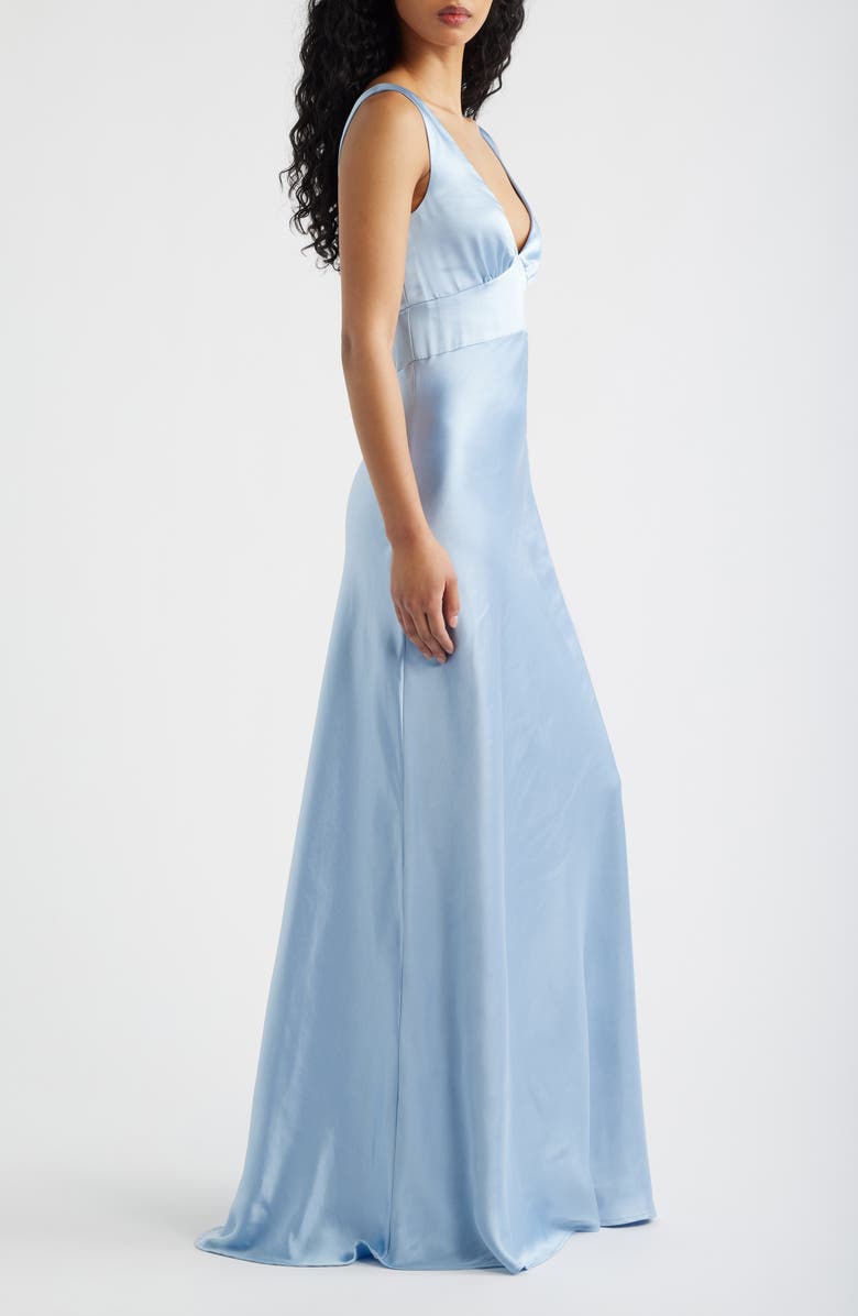 Princess Polly Birdette Deep V-Neck Satin Gown, Alternate, color, Blue