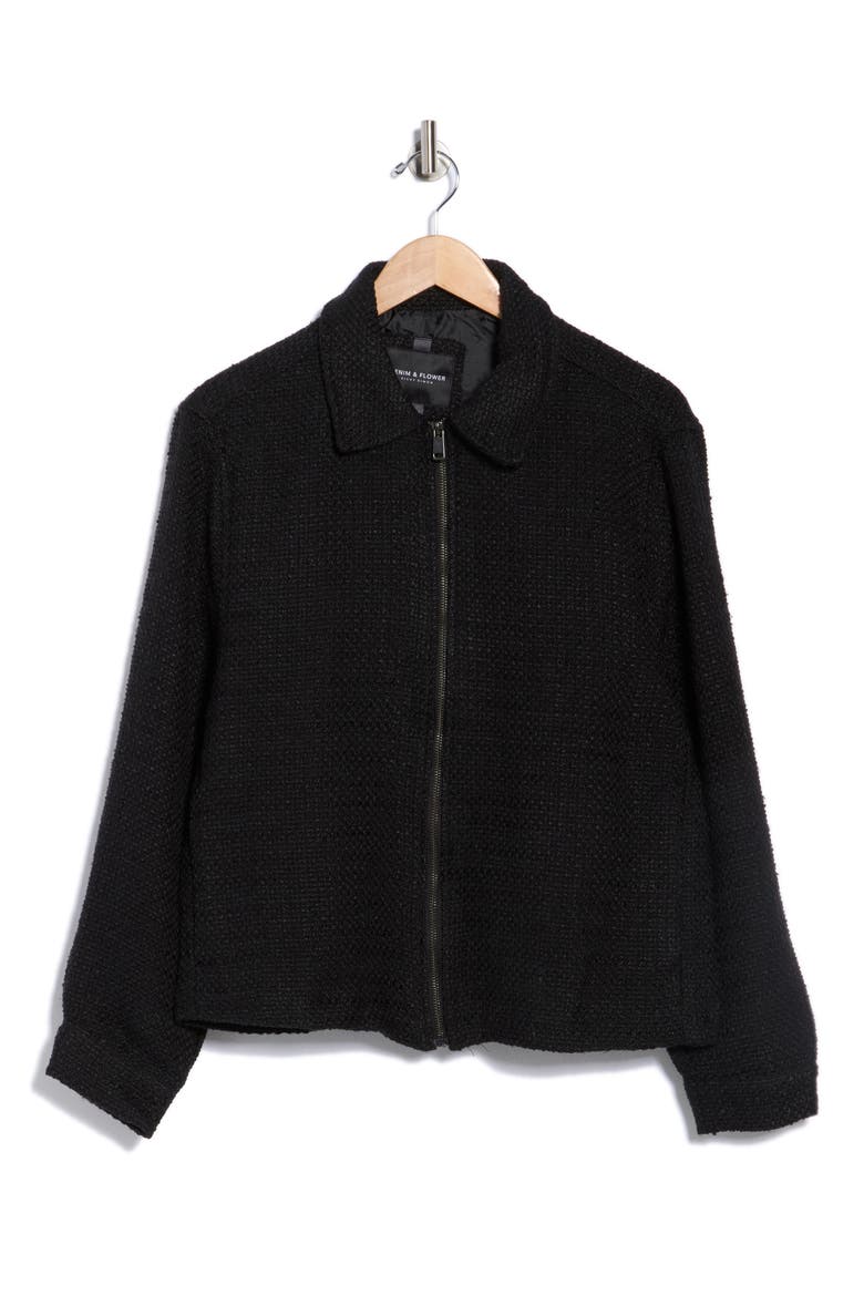 Crochet Texture Full Zip Jacket, Alternate, color, BLACK