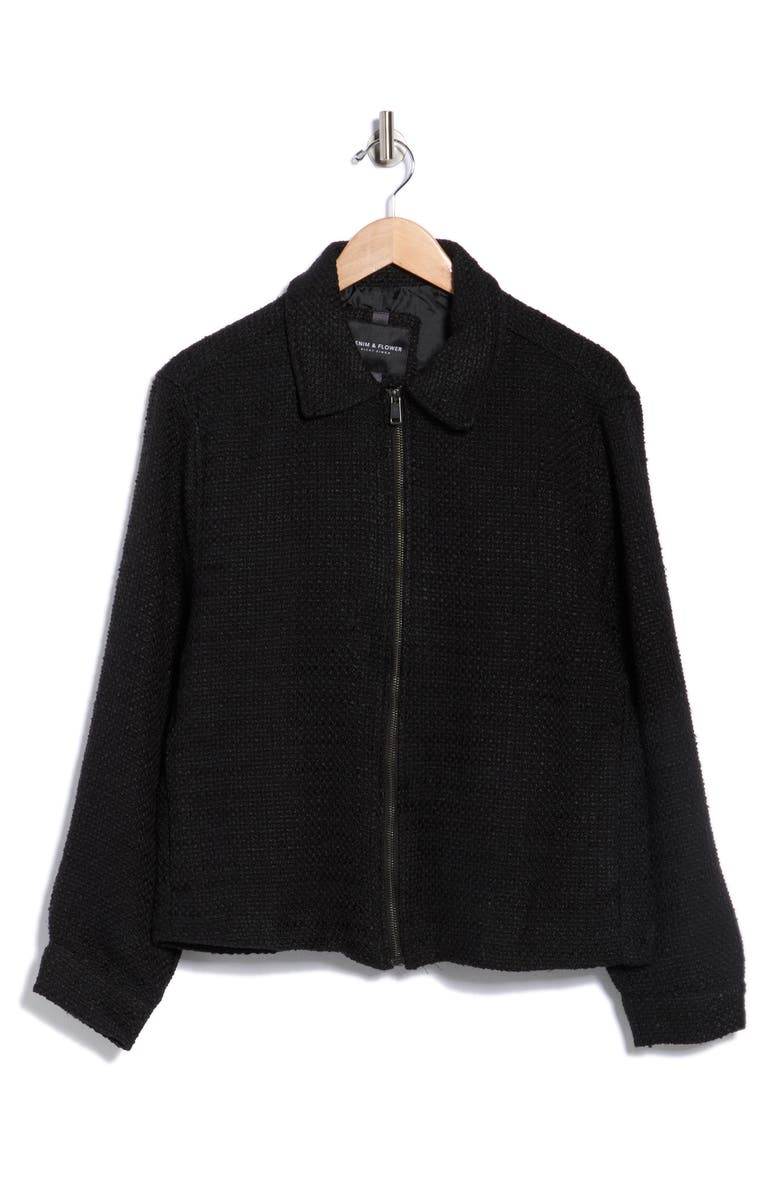 DENIM AND FLOWER Crochet Texture Full Zip Jacket, Alternate, color, Black