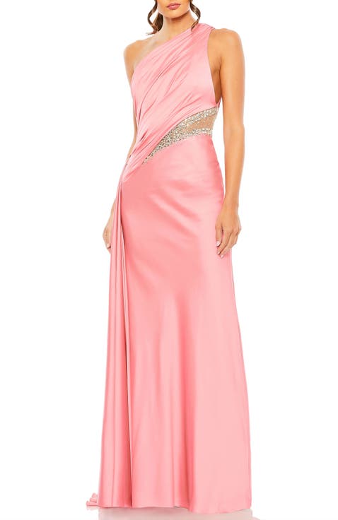 One Shoulder Embellished Satin Gown