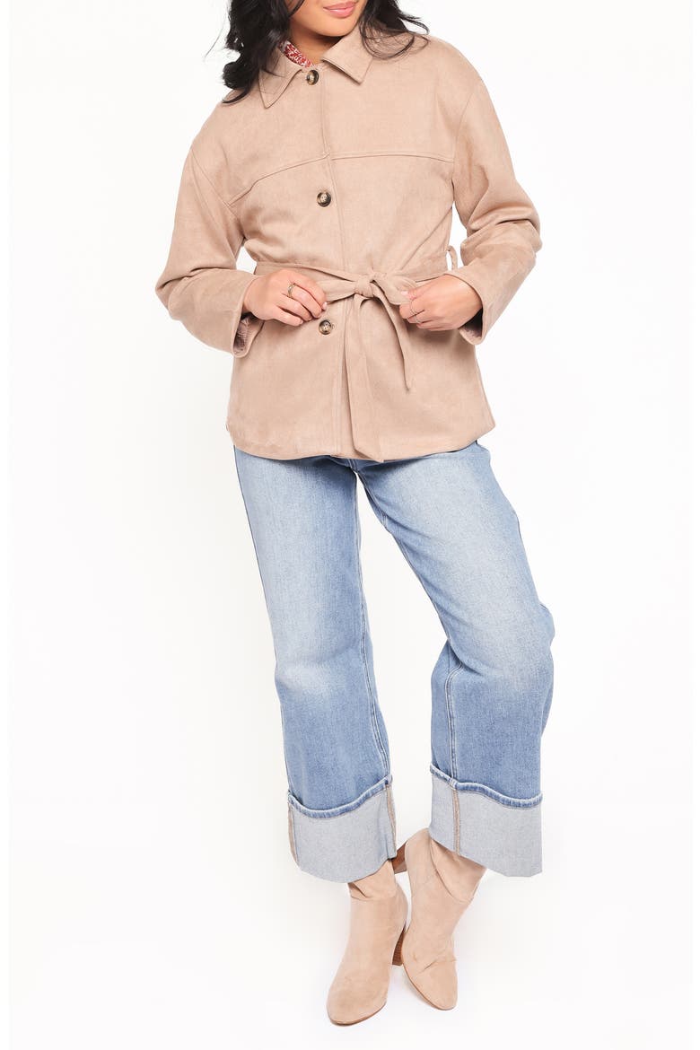 Nelly Crop Faux Suede Trench Coat, Alternate, color, MUSHROOM