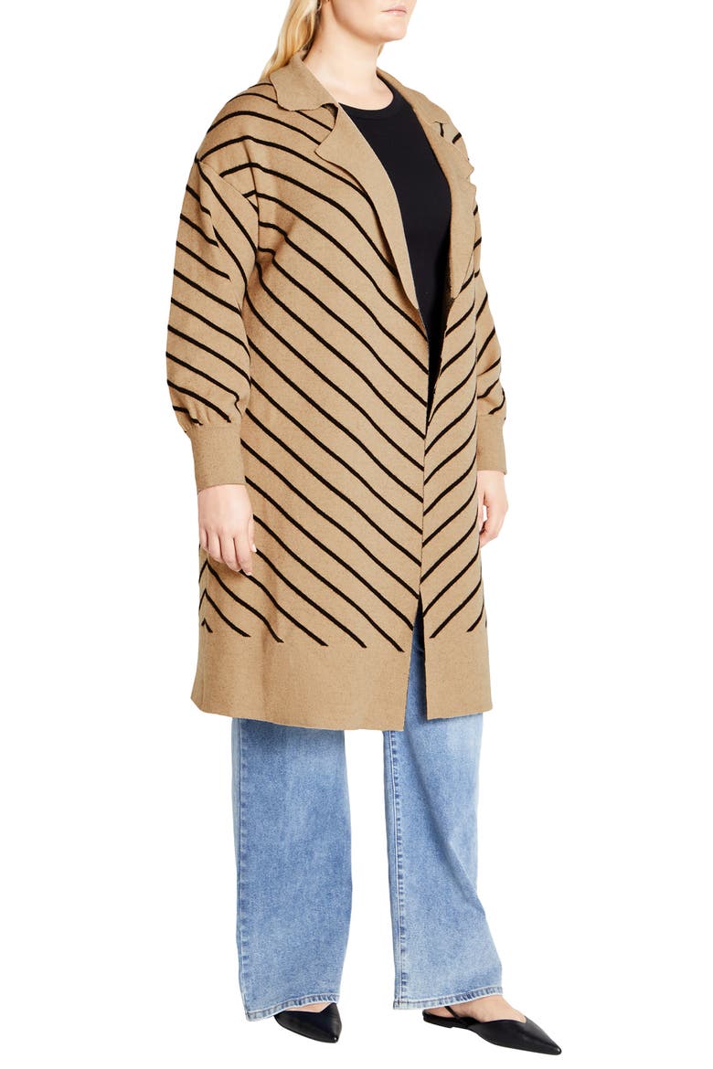 Ivy Stripe Long Cardigan, Alternate, color, NOUGAT STRIPE