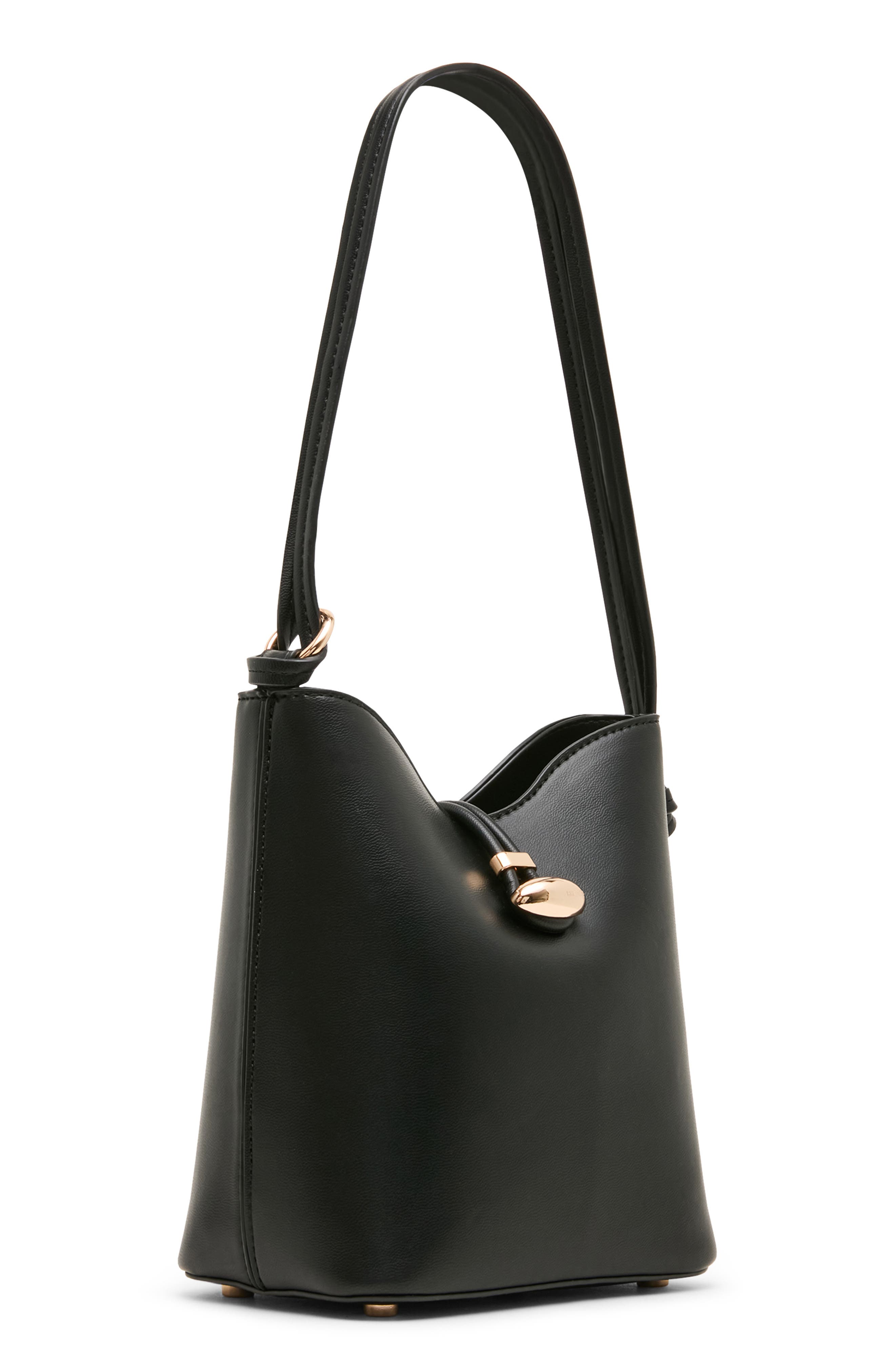 Small Faux Leather Bucket Bag, Alternate, color, BLACK