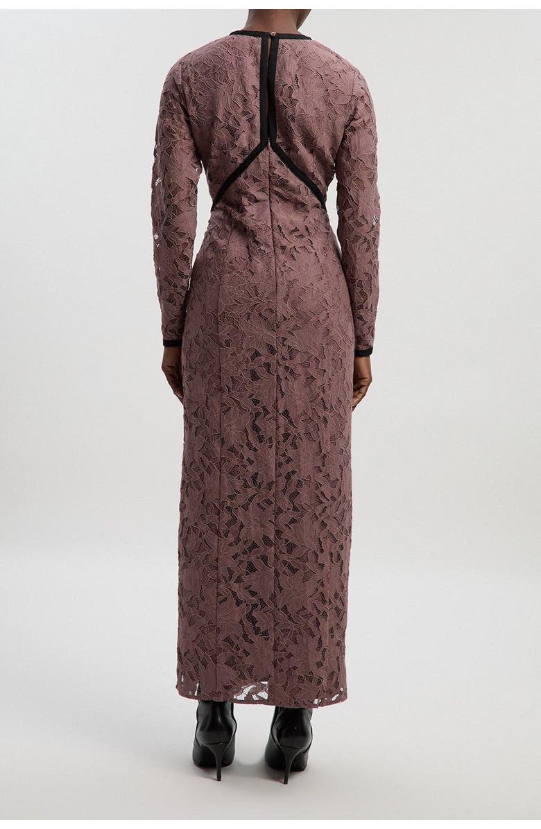 Karen Millen Petite V-Neck Lace Tape Maxi Dress, Alternate, color, Taupe