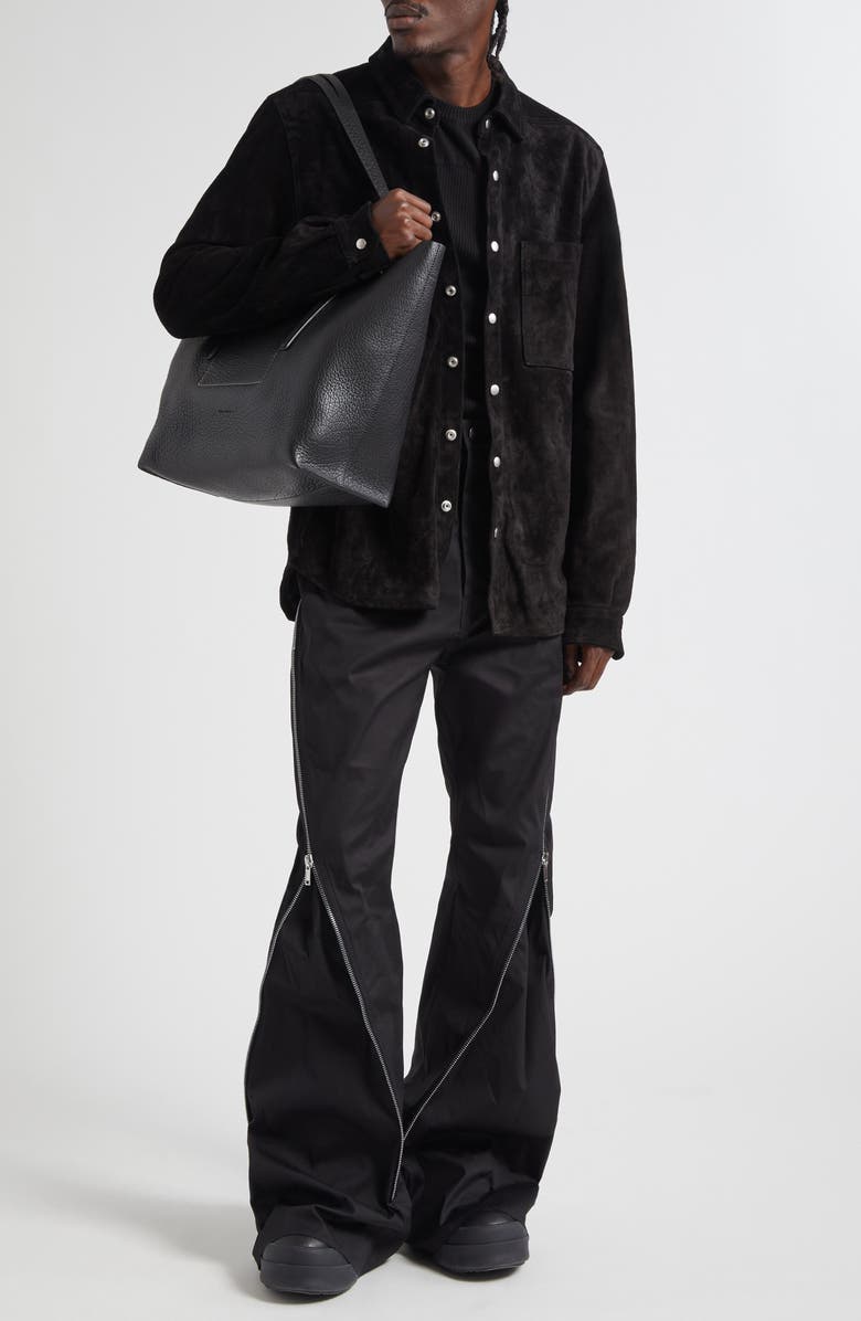 Rick Owens Suede Snap-Up Overshirt, Alternate, color, Black