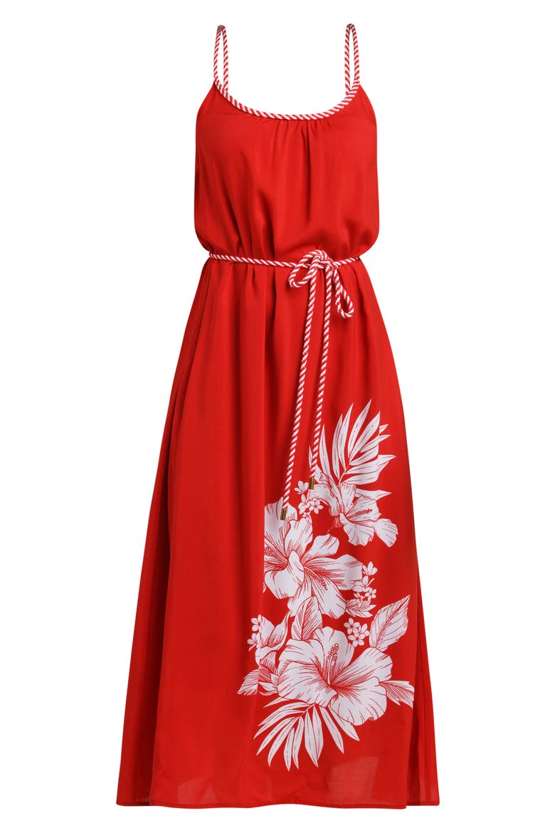 Mariner Tie Waist Sleeveless Cover-Up Midi Dress, Alternate, color, RUBY
