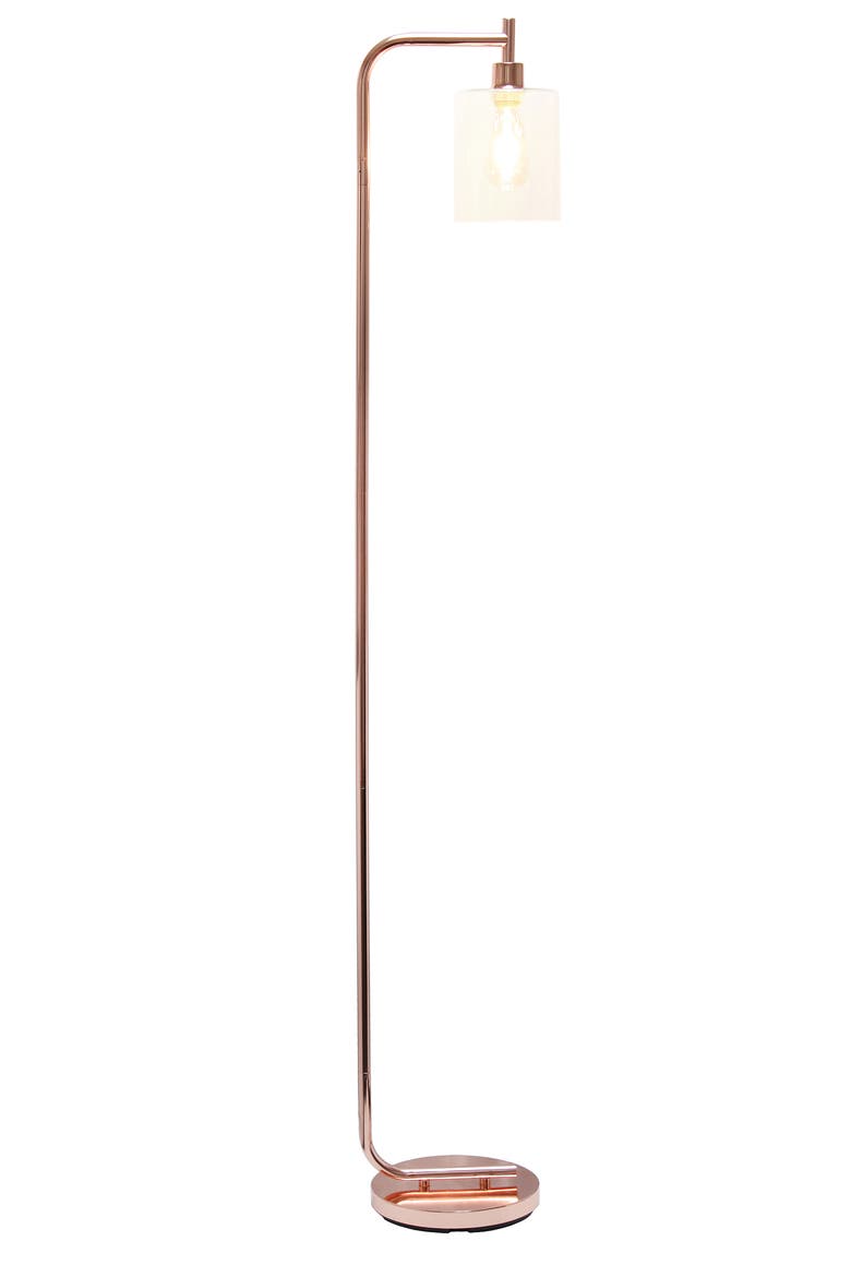 Modern Iron Lantern Floor Lamp with Glass Shade - Rose Gold, Alternate, color, ROSE GOLD