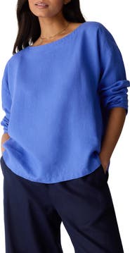 Eileen Fisher Boxy Bateau Neck Organic Linen Top