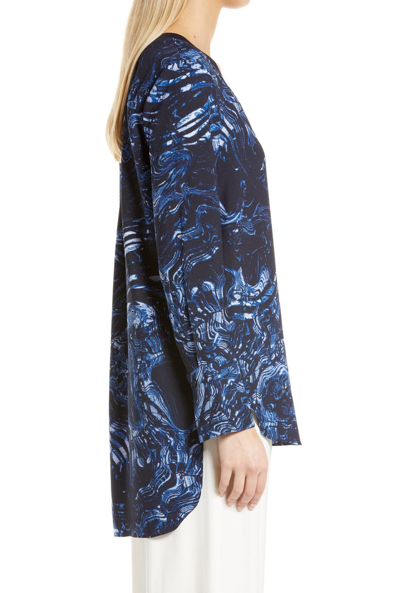 Rib Trim Woven Top, Alternate, color, NAVY- BLUE WOODLAND MARBLE