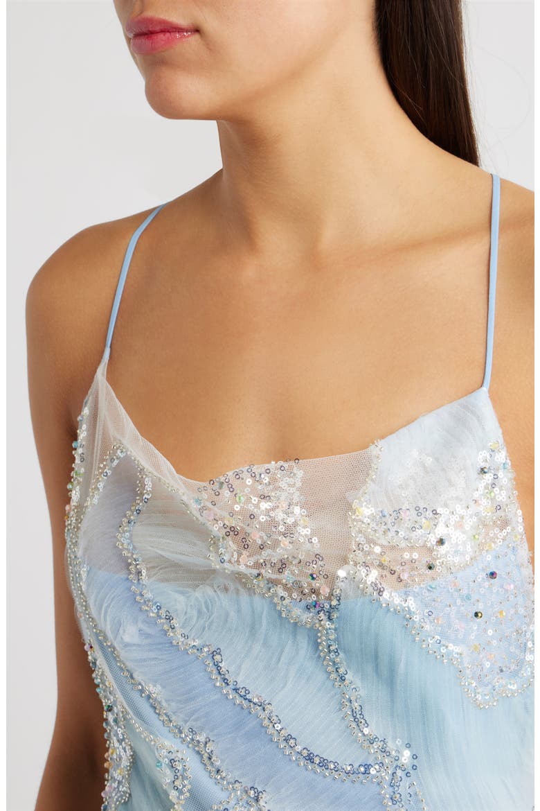 Shani Sequin Ostrich Feather Hem Gown, Alternate, color, BABY BLUE