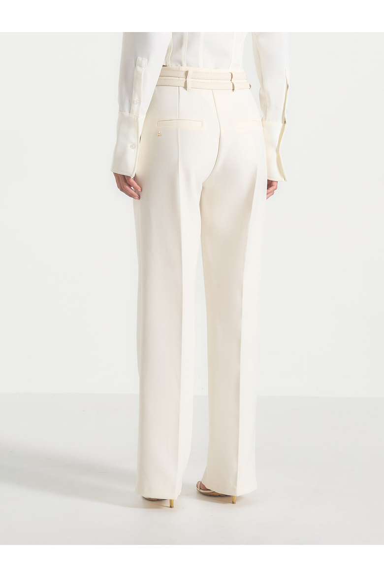 Pascale Wide Leg Trousers With Double Belt, Alternate, color, Off White