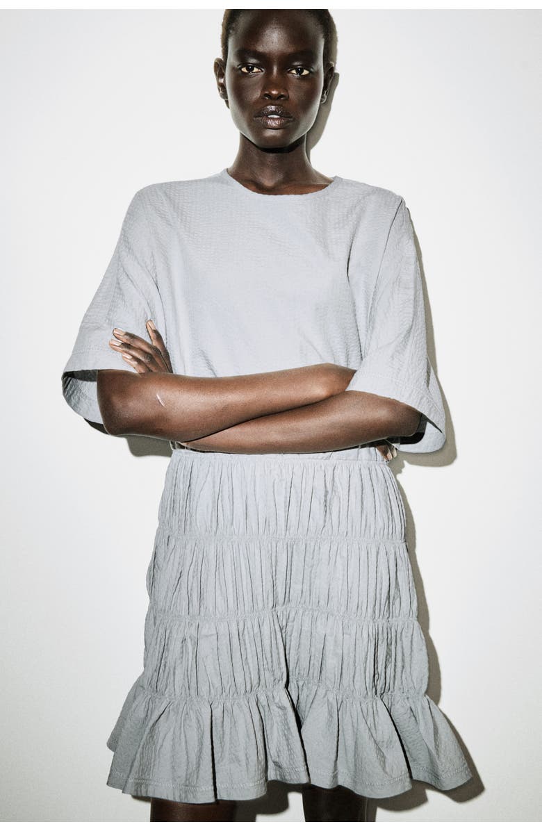 COS Smocked Seersucker Mini Dress, Alternate, color, Gray