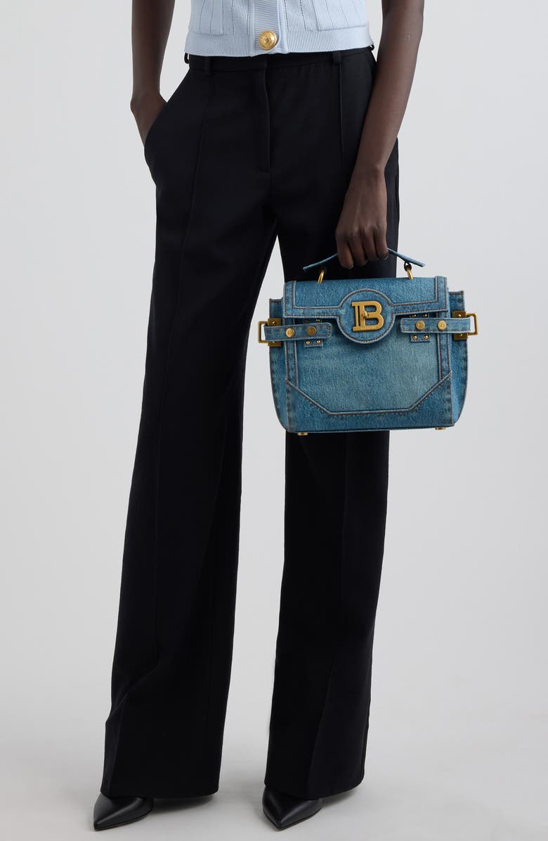 Balmain B-Buzz 23 Denim Top Handle Bag, Alternate, color,