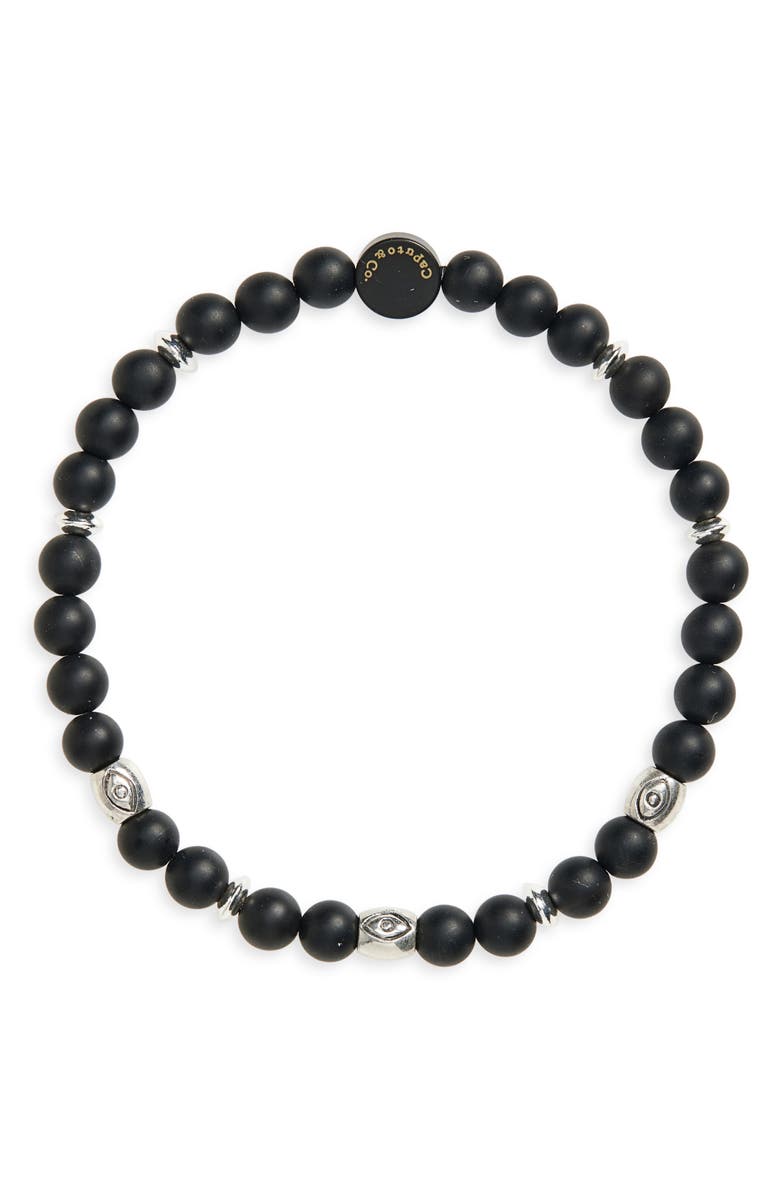 Caputo & Co. Men's Trinity Evil Eye Beaded Bracelet, Main, color, Matte Black Onyx