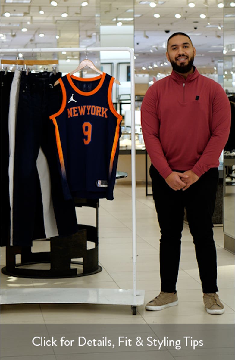Unisex Jordan Brand RJ Barrett Navy New York Knicks Swingman Jersey - Statement Edition, sales video thumbnail