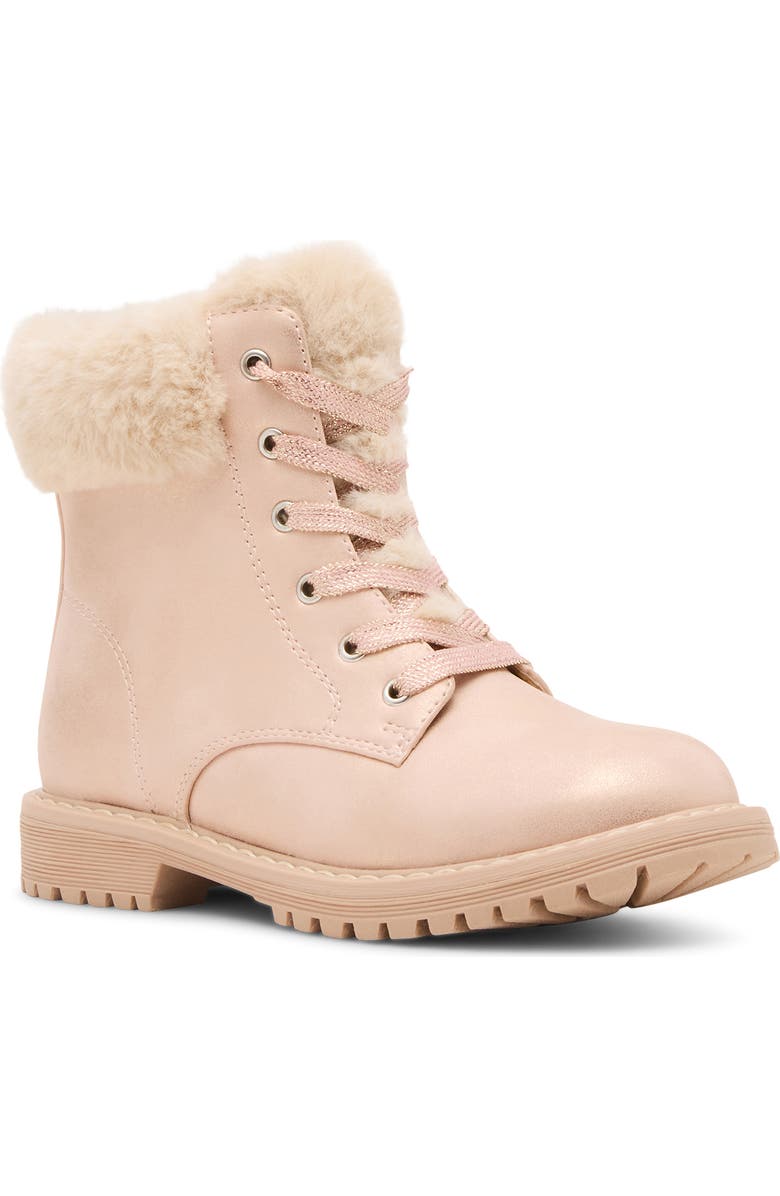 Steve Madden Kids' Jbowden Faux Fur Trim Combat Boot, Main, color, Sand