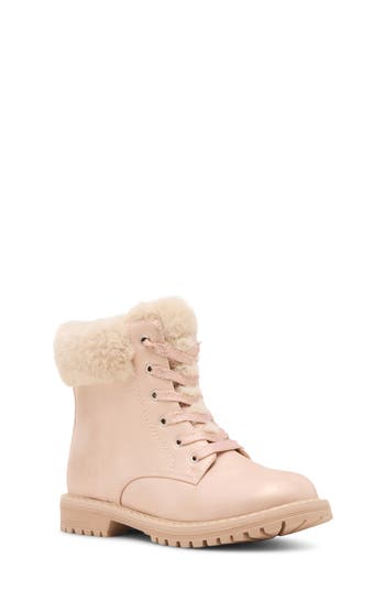 Steve Madden Kids' Jbowden Faux Fur Trim Combat Boot In Animal Print