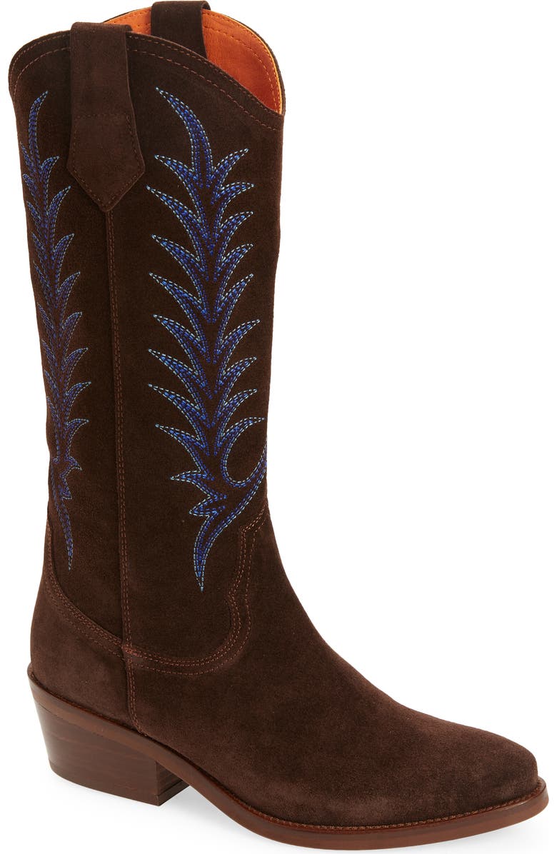 Penelope Chilvers Goldie Embroidered Cowboy Boot, Main, color, Ebony