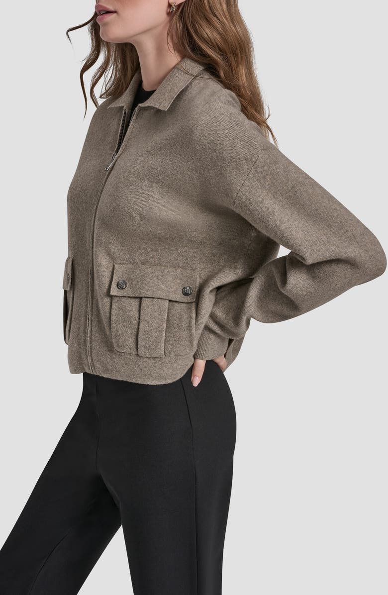 DKNY Collared Zip Cardigan, Alternate, color, City Taupe Heather