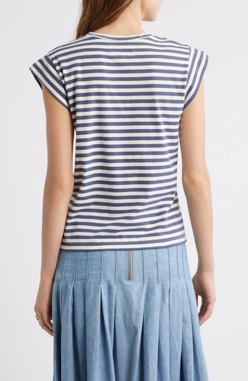 The Great . The Peak Stripe Cotton Top In Vintage Blue Stripe
