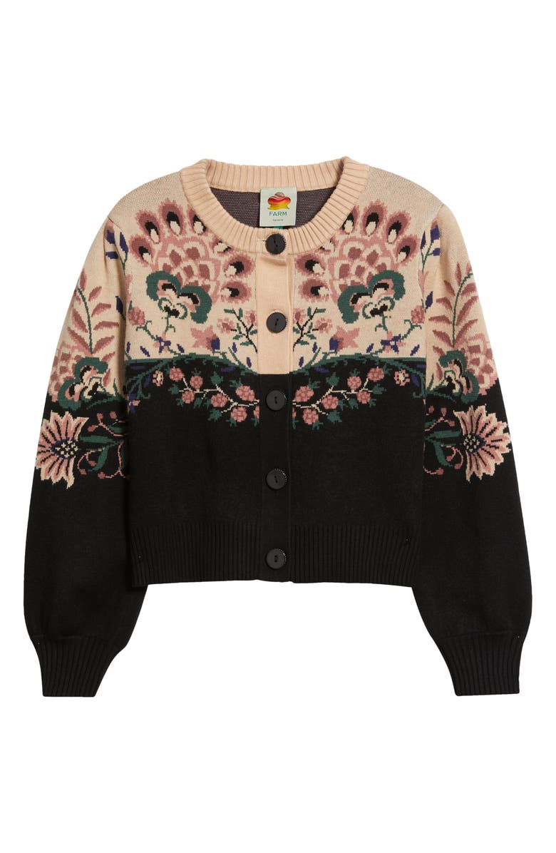 FARM Rio Belle Garden Mixed Knit Cardigan, Alternate, color, Beige/ Black