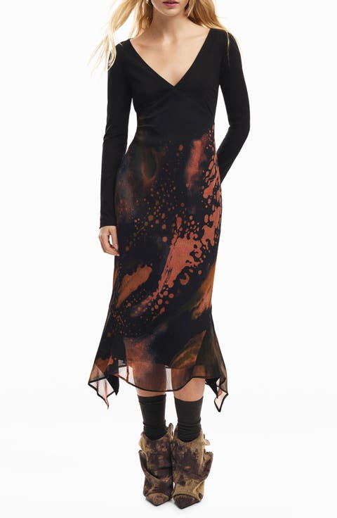 Abstract Print Long Sleeve Dress