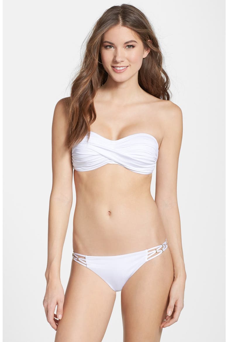 'Amber' Back Beaded Twist Bandeau Bikini Top, Alternate, color, WHITE