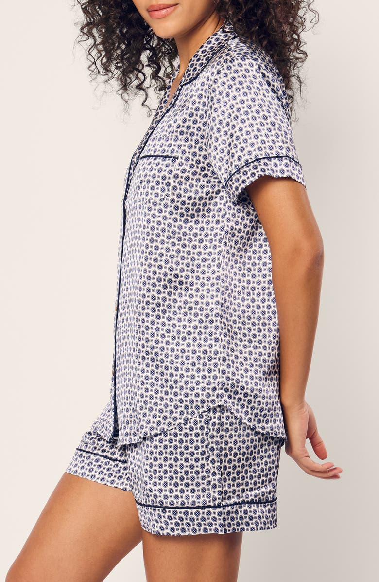 Petite Plume Print Silk Short Pajamas, Alternate, color, Navy