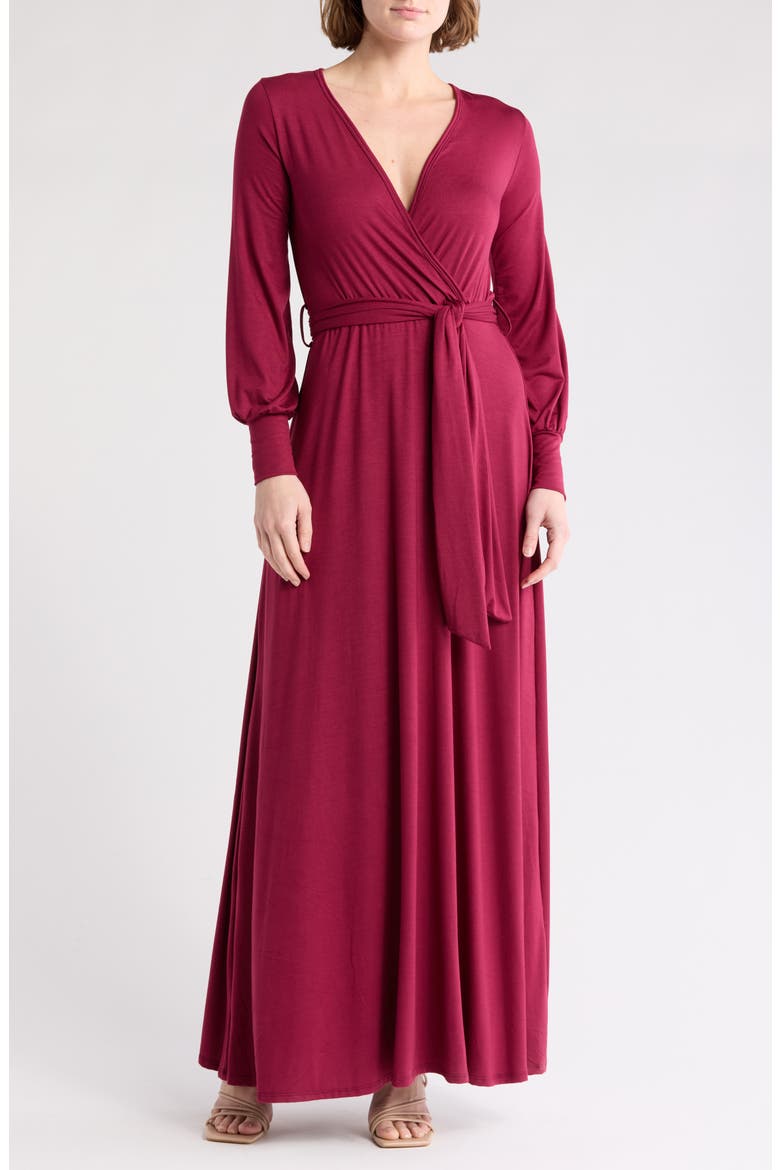 Long Sleeve Maxi Wrap Dress, Main, color, CABERNET