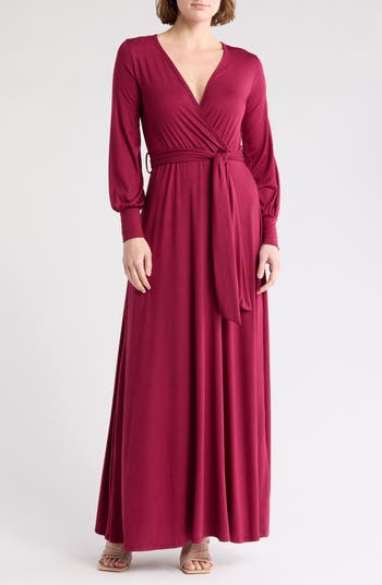 Go Couture Women's Long Sleeve Maxi Wrap Dress - Red - Maxi Dresses