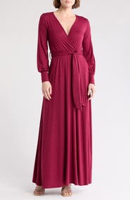 GO COUTURE Long Sleeve Maxi Wrap Dress