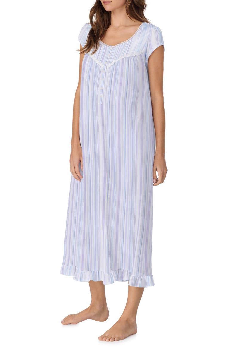 Cap Sleeve Cotton Nightgown, Alternate, color, MULTI STRIPE BLUE