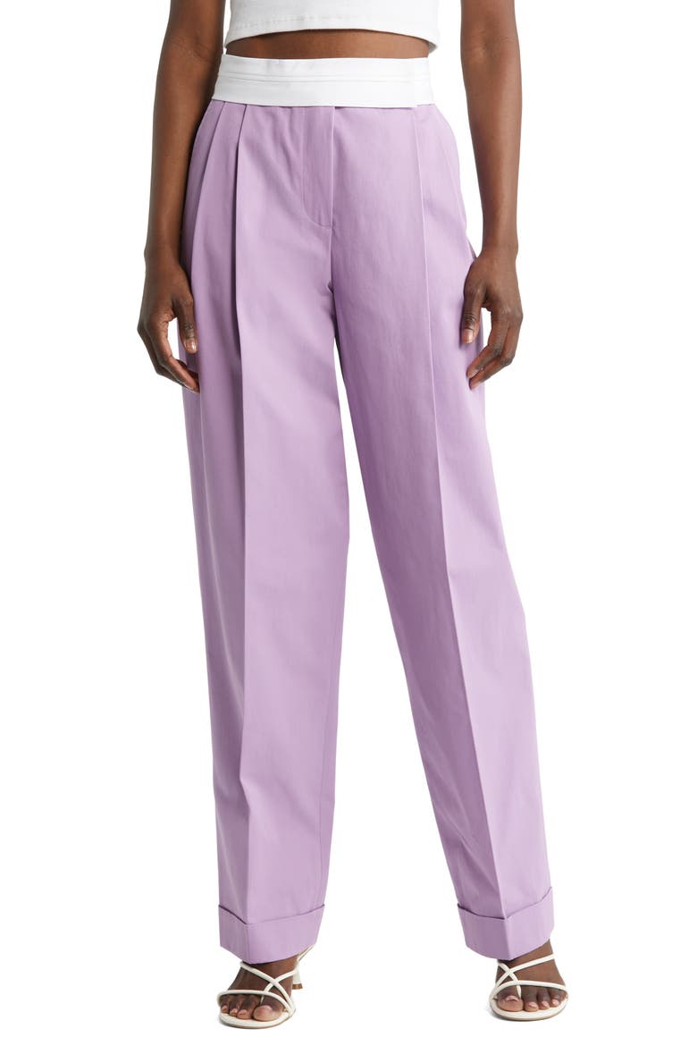 Gentlewoman Pleated High Waist Cotton Gabardine Trousers, Main, color, LILAC