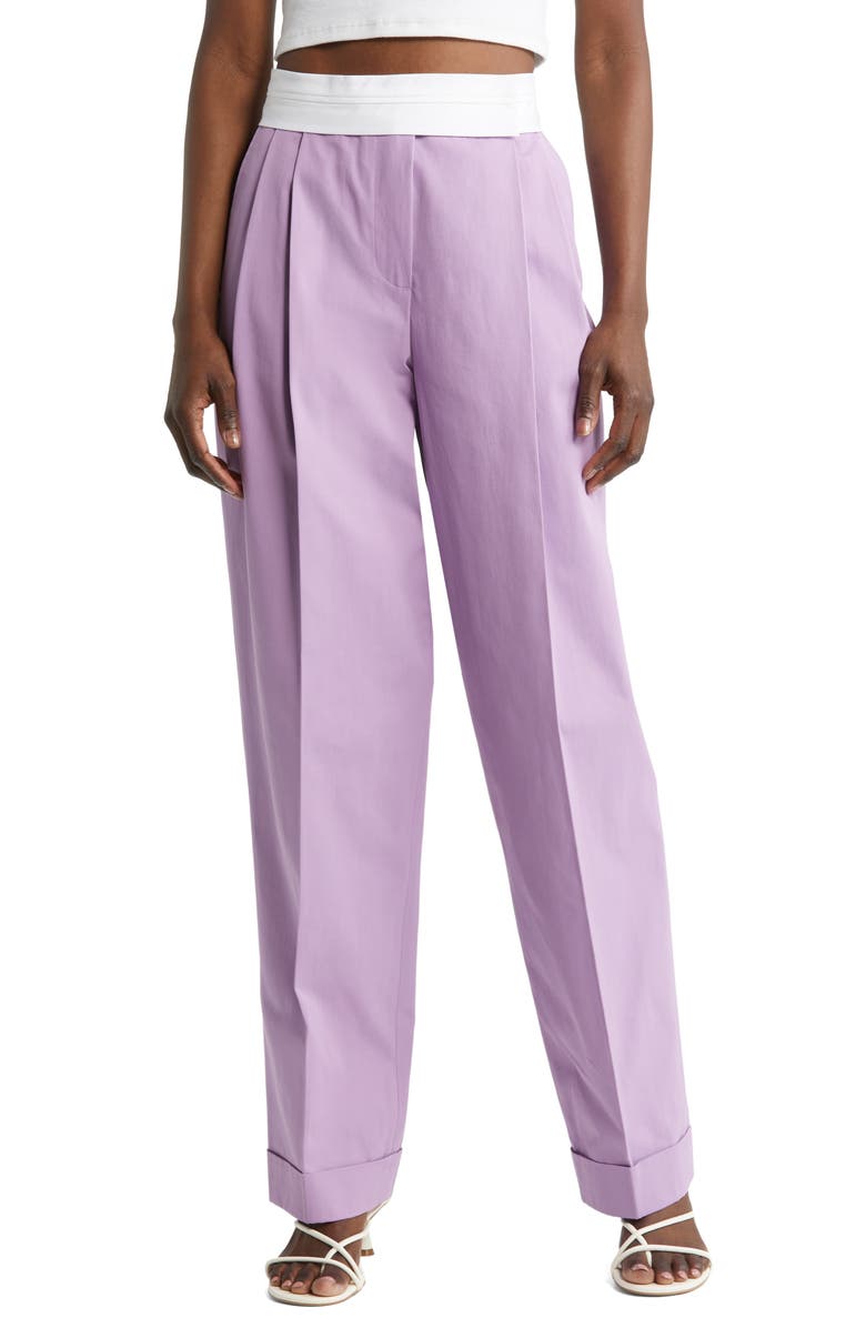 NACKIYÈ Gentlewoman Pleated High Waist Cotton Gabardine Trousers, Main, color, Lilac