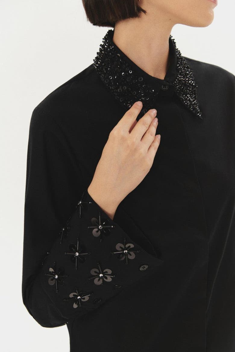 Billy Embroidered Cotton Shirt, Alternate, color, BLACK